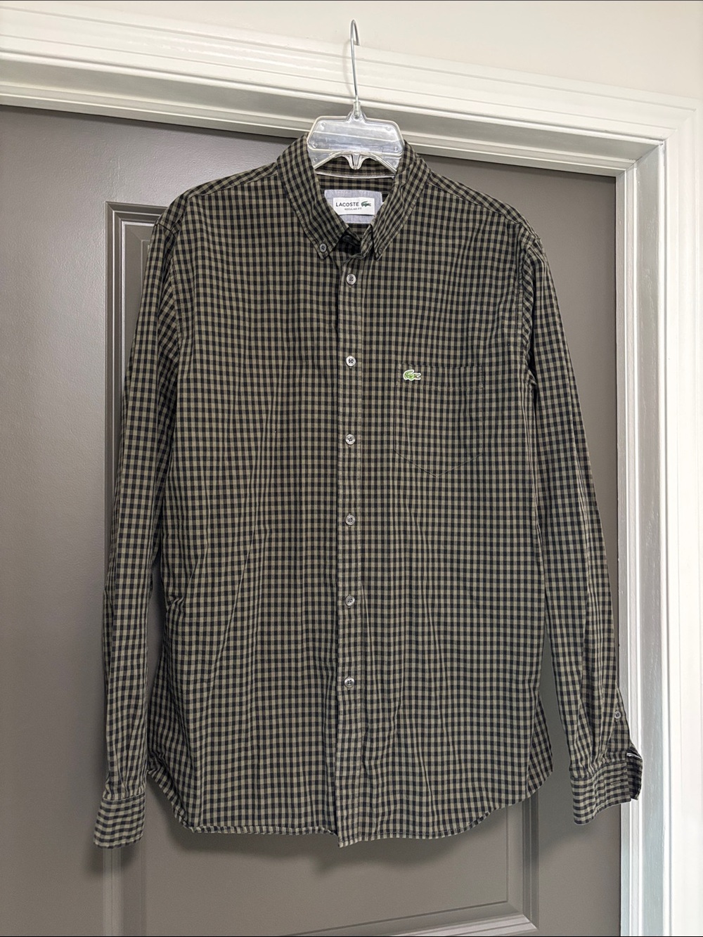 Lacoste green black gingham button down shirt L